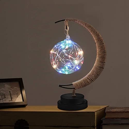 LED Decorative Enchanted Lunar Lamp with USB Power,Table Lamp Lunar Crescent Ramadan Lamps Bedside Night Lights Gifts Suitable for Christmas Birthday 5.5 * 5.1 * 11inch（Round Ball Color） by HFHungkeong