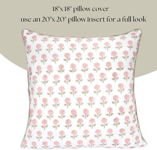 Set of 2 Pillow Covers with Ruffles 18"x18" Floral Pillow Covers Pink Farmhouse Pillow Covers for Girls Room Nursery Couch Throw Pillow Covers Boho Home Decorative Pillow for Spring - Image 2