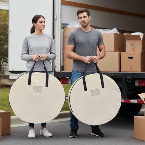 30 Inch Round Storage Bag 1 Pack,Modern Solid Color Cream Art Waterproof Wreath Storage Container with Handles&Zipper Simple Minimalist Style Closet Organizer Bags Garland Box - Image 4