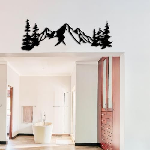 Yuzhuo Metal Mountain Wall Art Decor, Mountain Forest Silhouette Art Suitable for Living Room Bedroom Indoor Outdoor Garden Home Decoration (L) by Yuzhuo