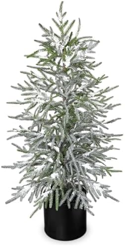 3FT Snow Flocked Artificial Norfolk Pine Tree in Pot, Real Touch Artificial Topiary Tree Small Faux Tabletop Christmas Tree for Front Porch Kitchen Home Indoor Outdoor Decor by NatureCrafted