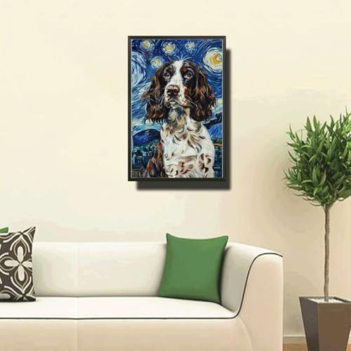 Metal Sign Vintage Tin Sign English Springer Starry Night Springer Lively in Night for Home Countryside and Seasonal Celebrations Corrosion Resistant Aluminum 12×16 Inches with Metal Frame - Image 2
