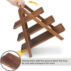 Wood 3 Tier Serving Tray with Beautiful Texture and Multi Layer Design for Kitchen Organization - Solid Wood, 1 Set - Image 2