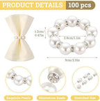 Suream Napkin Rings Bulk 100, Silver Rhinestone Napkin Rings, Pearl Table Decor for Birthday Party Banquet Table and Daily Use(White & Silver) - Image 2
