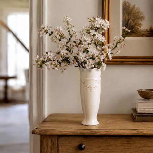 hjn White Ceramic Vase- French Flower Vase for Decor Tall Vintage Vases for Flowers/Home Decoration/Kitchen/Table/Living Room/Shelf/Mantel/Office-Height-11.6" - Image 3