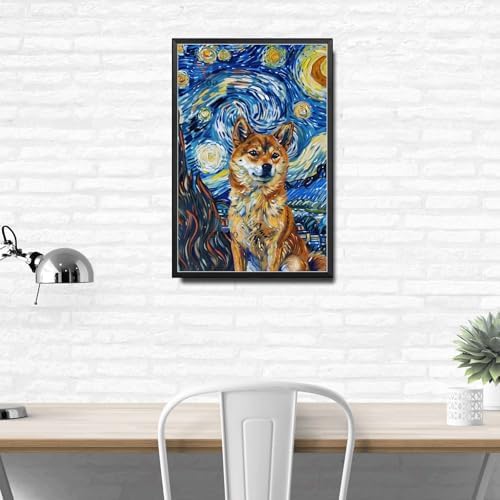 Metal Sign Tin Sign Vintage Wall Art Shiba Inu Starry Night Inu Foxy Shiba in A Celestial Sky for Home Japanese Style and Seasonal Displays Waterproof Aluminum 8×12 Inches with Metal Frame - Image 3