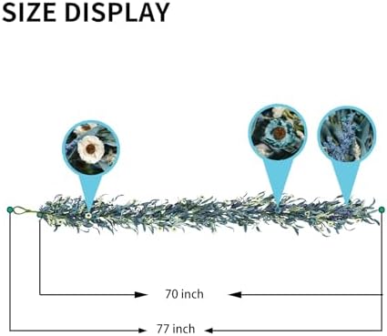 70 Inch Blue Eucalyptus Garland with White Flowers - Long Artificial Vine Garland for Staircase, Mantel, Fence, Front Door, Indoor/Outdoor Hanging Decor for All Seasons - Image 2