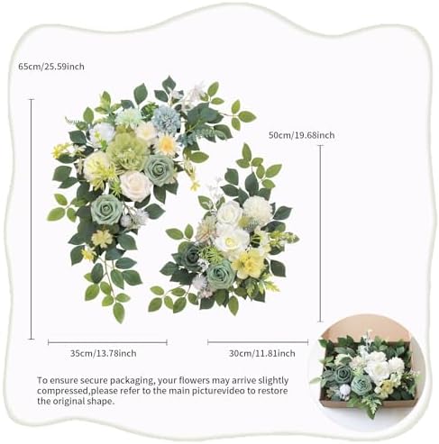 Odouzy Pack of 2 Wedding Arch, Artificial Flowers, Wedding Decor，Flower Garland Be Suited to Banquet, Party, Reception Entrance Welcome Sign and Background Decoration (White Green) - Image 5