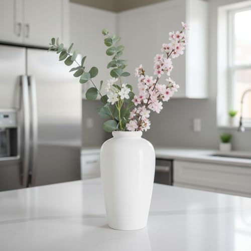 White Ceramic Vase for Centerpiece - 11 Inch Large Modern Boho Vase for Pampas Grass, Minimalist Decorative Flower Vases for Home Decor, Kitchen, Entryway, Mantel, Wedding Decor - Image 5