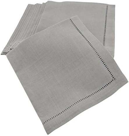 SARO LIFESTYLE Classic Hemstitch Cloth Napkins (Set of 12) - Elegant Everyday Dinner Napkins with Textured Fabric and Hemstitched Border for Dining Tables and Formal Entertaining, 20"x20", Grey by SaroLifestyle