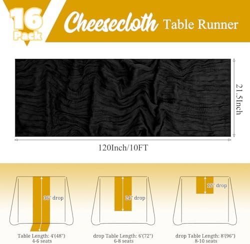16 Pack Black Table Runner 10FT Cheesecloth Table Runner Boho Gauze Table Runners Long Rustic Sheer Fabric Table Runners for Wedding Party Bridal Shower Farmhouse & Home Decor - Image 2