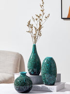 Ceramic Bud Vase Set, Fambe Blue Glazed Finish, Decorative Flower Vases (Blue-Set of 3) - Image 2