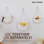 Cotton Hanging Fruit Basket, 3 Tier Woven Wall Basket, Hanging storage baskets for Kitchen and Bathroom, Macrame Wall Hanging, Boho Decor Over The Door Organizer, White - Image 5
