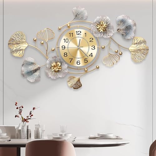 33" Modern Farmhouse Large Decorative Wall Clock, Ginkgo Metal Art by JXQXYN