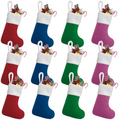 12Pack Mini Christmas Stockings 7" Traditional Xmas Stocking for Family Holiday Party Decor and Xmas Tree Fireplace Merry Christmas Ornament Gifts(Multi-Mini) by LinaGarten