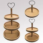 3 Tiered Tray Wooden Serving Stand Small Beaded Tray for Home Decor Display Farmhouse Country Decoration Kitchen or Dining. LIGHT BROWN - Image 2