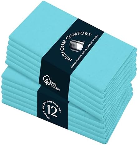 Aqua Blue Dinner Napkins, 17x17 Inch - Set of 12-100% Cotton, Soft, Durable, Absorbent, Washable, Reusable - Perfect Table Linen for Weddings, Easter, Aqua Blue by HEIRLOOMCOMFORT