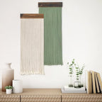 SCECALA Boho Green Macrame Wall Hanging - Set of 2, Handmade Bohemian Macrame Tapestry, Sage Green & White Yarn Decor for Living Room Bedroom, 30.7x11.8 inch - Image 4