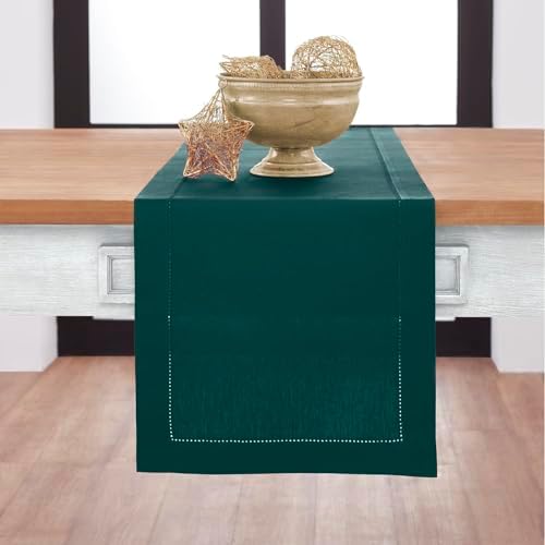 Solino Home Cotton Linen Table Runner Dark Green Woven, 14 x 72 in by SolinoHome