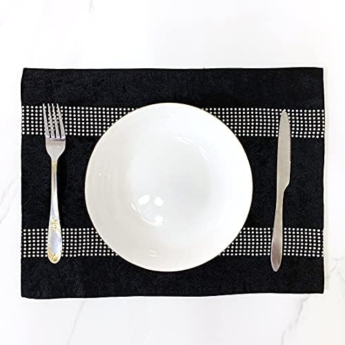 HeMiaor Black Placemats Set of 4 Velvet Gorgeous Luxurious Shining Minimalist Style Elegant Both Diamond Strip for TV Stand Coffee Table Kitchen Decor by HeMiaor