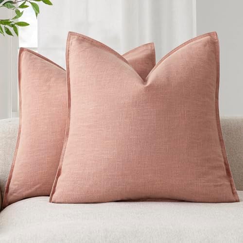 Foindtower Linen Solid Decorative Throw Pillow Covers 26x26 Inch Coral Pink by Foindtower