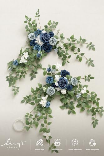 Ling's moment 2 Pack Dusty Blue Floral Garland Wedding Arch Flowers - Image 5