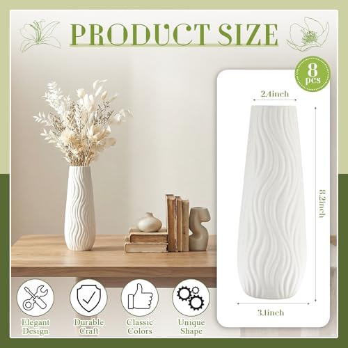 Qinyoung 8 Set White Ceramic Vases for Flowers, 8'' Small Vase, Modern - Image 2