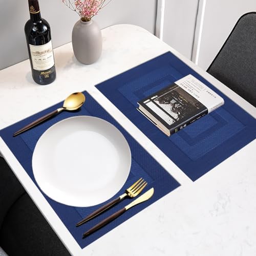 PIGCHCY Placemats Set of 12 Washable Durable Place Mats Vinyl Heat Resistant Non-Slip Table Mats Indoor Outdoor (Navy Blue) - Image 4