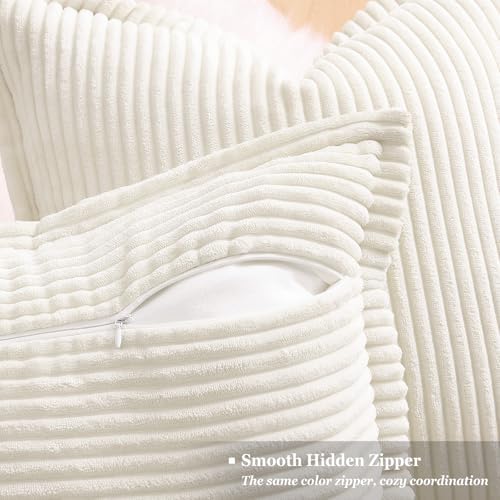 decorUhome Fall Corduroy Pure White Throw Pillow Covers 24x24 Set of 2 - Image 3