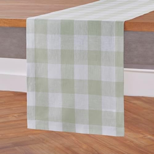 Solino Home 100% Pure Linen Table Runner, 14 x 60 in, Sage and White Check - Image 2