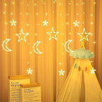 Christmas LED Curtain String Lights - 18FT 12 Drops 138 LED Star Moon Hanging Lights with Remote, 8 Modes, 6H Timer, Waterproof Connectable Window Lights for Indoor Outdoor Holiday Decorations - Image 7