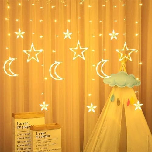 Christmas LED Curtain String Lights - 18FT 12 Drops 138 LED Star Moon Hanging Lights with Remote, 8 Modes, 6H Timer, Waterproof Connectable Window Lights for Indoor Outdoor Holiday Decorations - Image 7