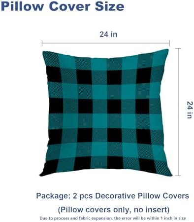 Batmerry Teal Buffalo Black Throw Pillow Covers, Turquoise Blue and Black Buffalo Plaid Decorative Pillow Covers Digital Printing Blended for Couch Sofa Bed Invisible Zipper 24X24 in(Set of 2) - Image 5