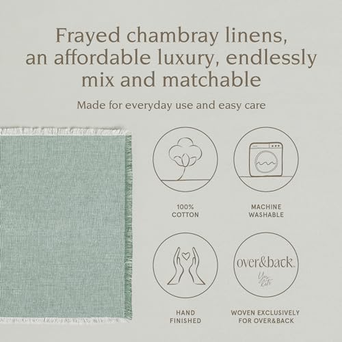 Over&Back Set of 4 Woven Frayed Chambray Placemats - Colorful Dining Table Mat - Hand-Finished Frayed Edges - 100% Cotton - Machine Washable - Kitchen and Home Decor - Green - 14" L X 20" W - Image 2