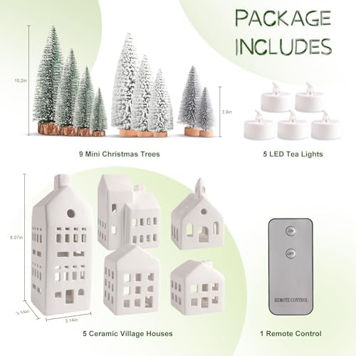 Christmas Decorations Indoor, 5 Lighted Ceramic Christmas Village Houses - Image 2