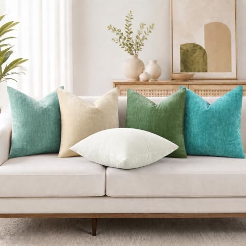 decorUhome Soft Chenille Turquoise Throw Pillow Covers 22X22 Set of 2 - Image 2
