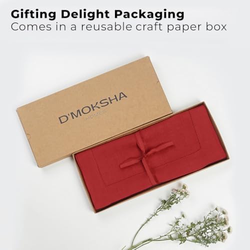 Signature Linen™ by D'Moksha, Bright Red Table Runner 72 Inches Long, 100% Pure Linen, Hemstitch, 14 x 72 Inch Table Runner for Dresser, Dining- Fall, Weddings, Outdoor Hosting - Image 4