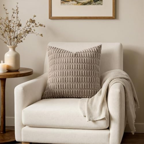MIULEE Euro Sham Decorative Throw Pillow Covers 26x26 Light Brown Pack of 2 - Image 4