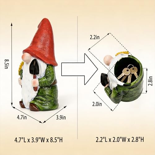 Hide a Key Outside Garden Gnomes Key Hider, 8 Inch Funny Dwarf Statue with Hidden Safe Secret Compartment, Waterproof Lock Box for Spare Keys, Outdoor Yard Patio Lawn Decor - Image 3