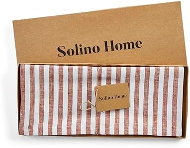 Solino Home 100% Linen Table Runner, 14 x 60 in, Cinnamon and White Striped - Image 6