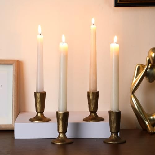 Mumufy Set of 4 Brass Candlestick Holders, Antique Taper Candle Holders - Image 6
