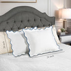 Ridhi White with Blue Scalloped 100% Cotton Throw Pillow Covers 20x26 Inch - Image 5