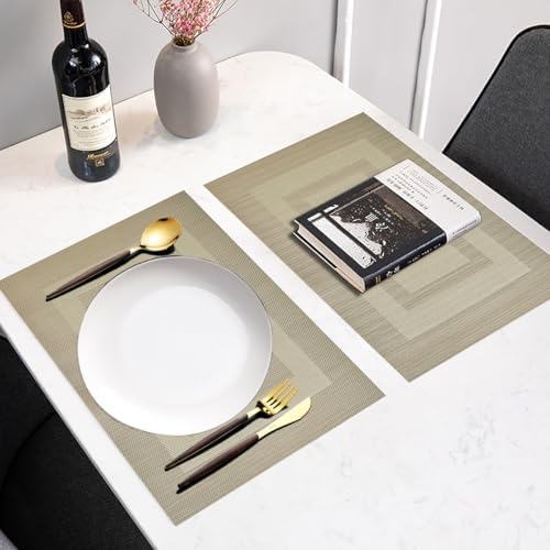 PIGCHCY Placemats Set of 12 Washable Durable Place Mats Vinyl Heat Resistant Non-Slip Table Mats Indoor Outdoor (18 x 12 inches, Beige) - Image 6