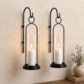 Black Wall Candle Sconces Set of 2, Candle Holder with Hurricane Glass by SUYUZUR