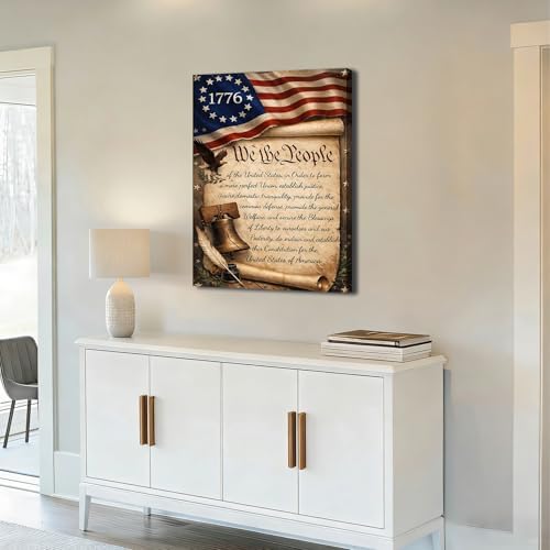 Ship Next Day - USA Flag and Constitution Canvas Wall Decor, Framed American Patriotic Art Print with Liberty Bell and Quill, Rustic Farmhouse Americana Painting, Made in USA - Image 3