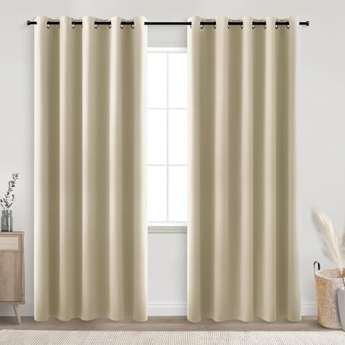 KOUFALL Beige Black Out Curtains 84 Inches Long,72 Wide 70-80% Blackout Curtains for Bedoom Living Room by KOUFALL