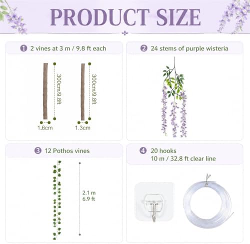 Enchanted Jungle Theme Decoration Set Artificial Purple Wisteria Vines - Image 2