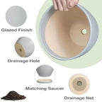 10 Inch Planter - Ceramic Pots for Plants, Planters with Drainage Hole and Tray, Modern Flower Pots Indoor, Home Living Room Patio Porch Garden Office Decor, Gray - Image 6