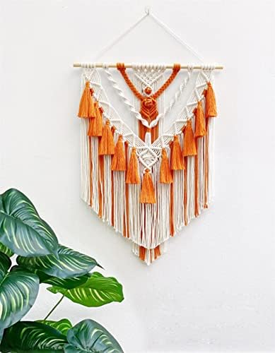BMIDRUT Hanging Macrame Tapestry Woven Boho Wall Art Handmade Macrame Tapestry Home Wall Decor Wall Pediment 18x30 Inch (Orange) - Image 2