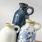 Ceramic Vase Set of 3 with Handle, Vintage Rustic Vases Home Decor Farmhouse Decorative Vase Pottery Decor Modern for Table Mantel Entryway Bookshelf Living Room Kitchen Bedroom - Blue - Image 5
